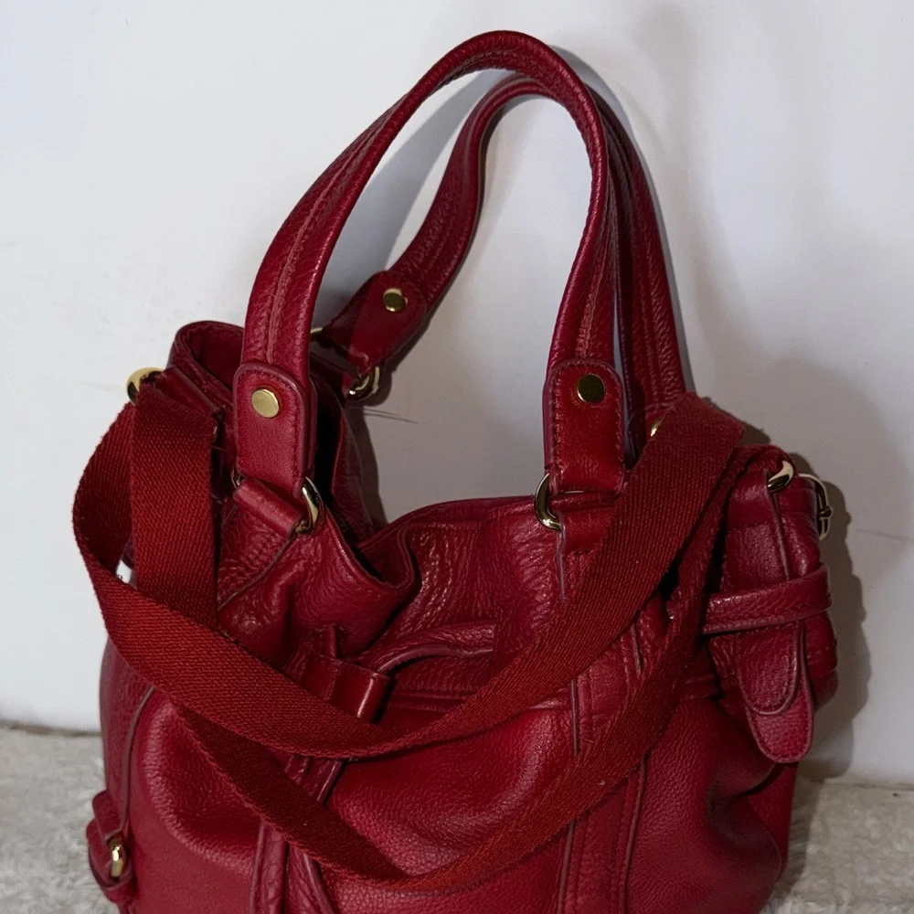 The Sak Bright Red Pebbled Leather Drawstring Shoulder/Crossbody/ Satchel bag - Picture 8 of 9